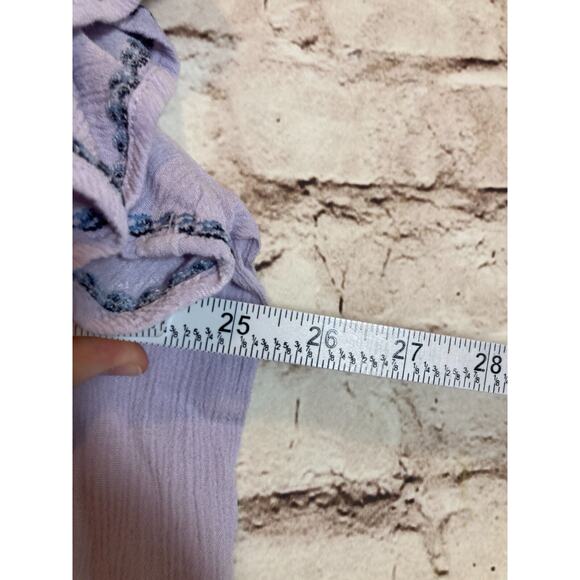 COMO Vintage Peasant Top Womens 2X Light Purple Embroidered Tie Neck Boho Hippie - Picture 9 of 14